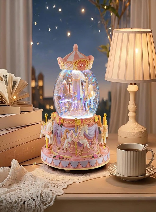 Mr.Winder Carousel Snow Globe Birthday Gift for Girls Daughter, Carousel Music Box Plays You are My Sunshine, Upgraded Merry Go Round Carousel Horse Gifts for Mom Friend Sister Women - Image 2